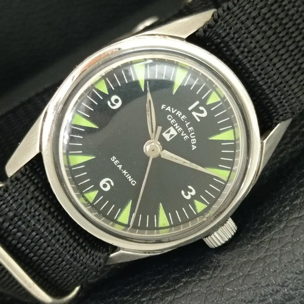 Vintage 1990 Favre Leuba Manual Mens Silver Watch W/Black NATO Strap